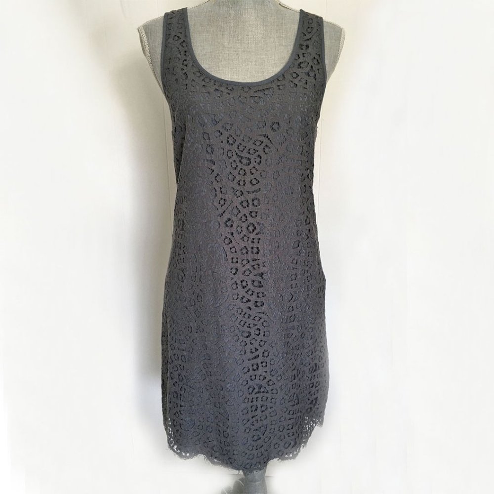 DKNY Lace Sheath Dress Charcoal Overlay Sleeveless Size 6